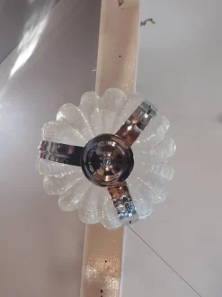 New Pamono Art Deco Clam Shell Frosted Glass and Chrome Hanging Light, 1920s