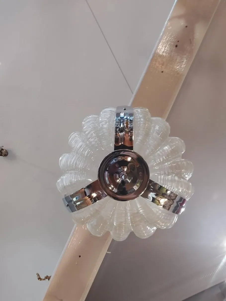 New Pamono Art Deco Clam Shell Frosted Glass and Chrome Hanging Light, 1920s