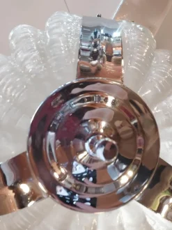 New Pamono Art Deco Clam Shell Frosted Glass and Chrome Hanging Light, 1920s