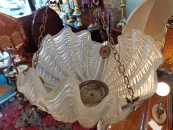 New Pamono Art Deco Clam Shell Frosted Glass and Chrome Hanging Light, 1920s