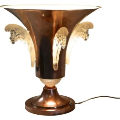 Discount Pamono Art Deco Copper Table Lamp with Lalique Glass Elements, France, 1920s