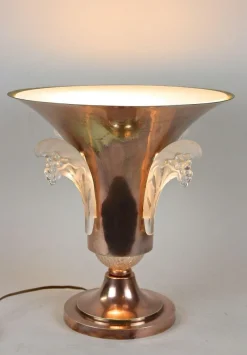 Discount Pamono Art Deco Copper Table Lamp with Lalique Glass Elements, France, 1920s