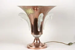 Discount Pamono Art Deco Copper Table Lamp with Lalique Glass Elements, France, 1920s