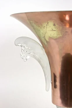 Discount Pamono Art Deco Copper Table Lamp with Lalique Glass Elements, France, 1920s