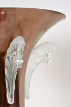 Discount Pamono Art Deco Copper Table Lamp with Lalique Glass Elements, France, 1920s