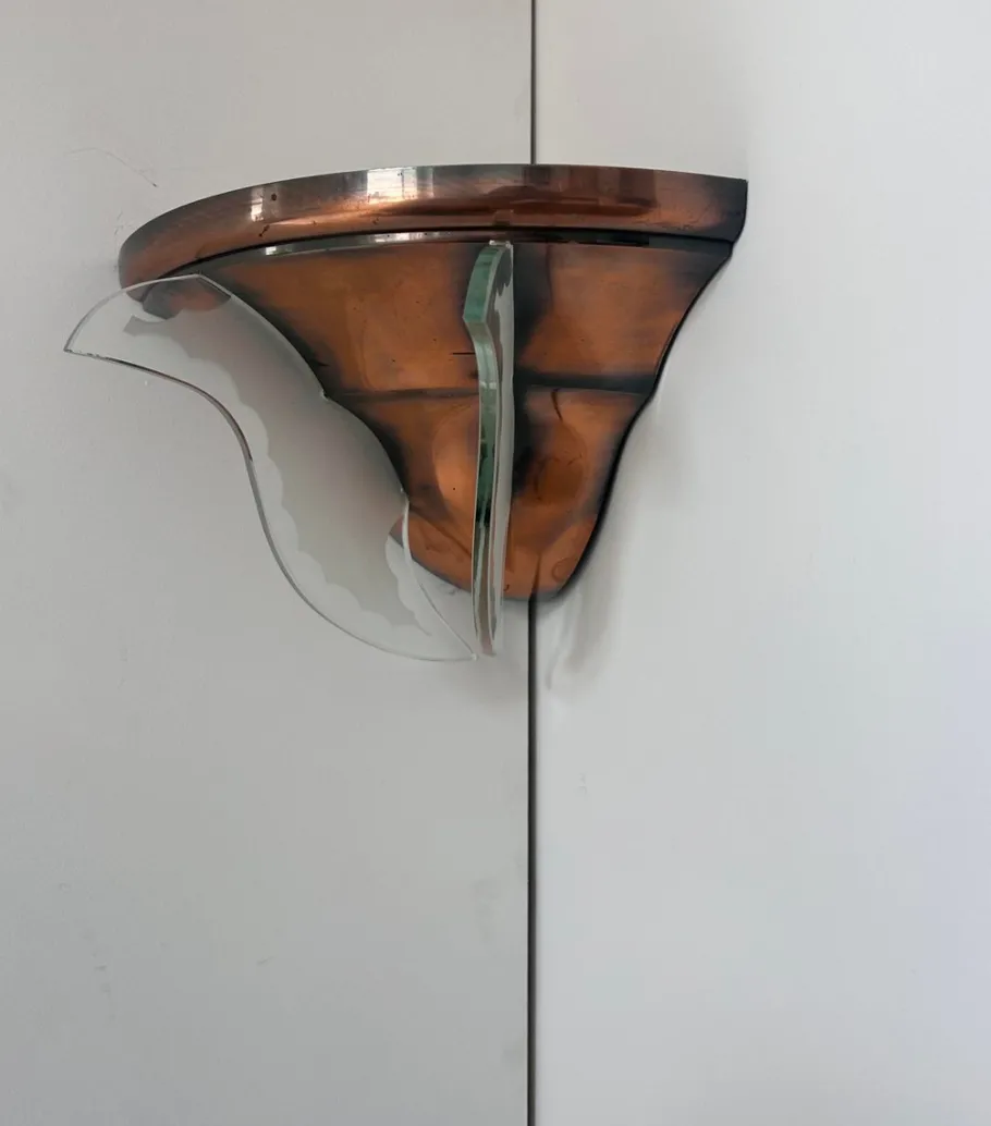 Online Pamono Art Deco Corner Wall Lamp in Copper and Glass, 1930