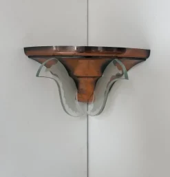 Online Pamono Art Deco Corner Wall Lamp in Copper and Glass, 1930