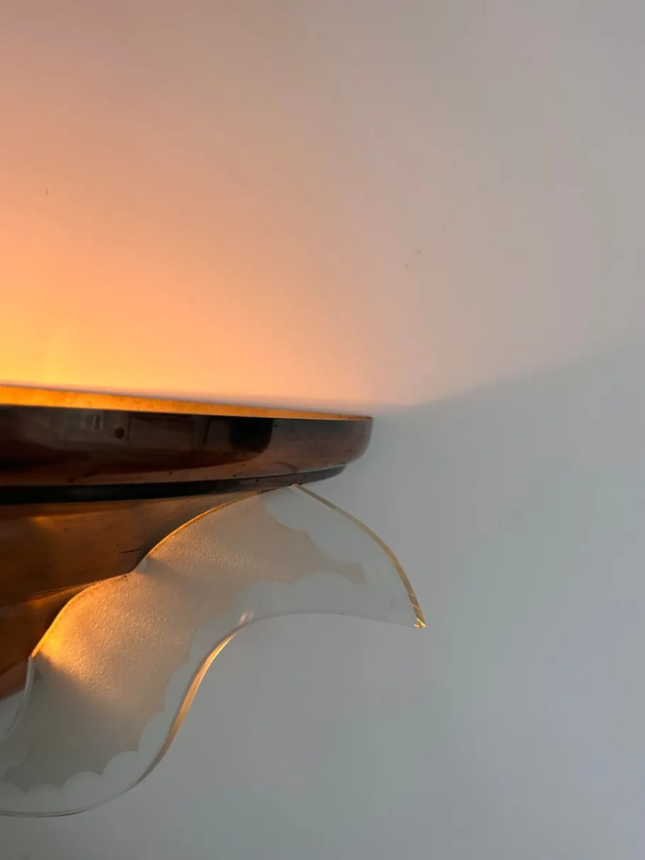 Online Pamono Art Deco Corner Wall Lamp in Copper and Glass, 1930