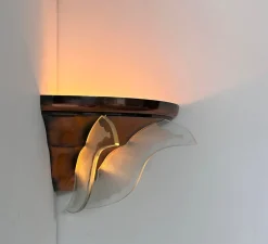 Online Pamono Art Deco Corner Wall Lamp in Copper and Glass, 1930