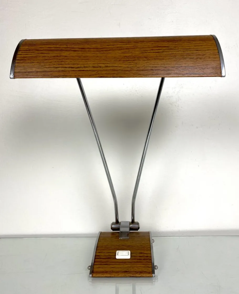 Online Pamono Art Deco Desk Lamp in Chromed Iron and Wood by Eileen Gray for Jumo