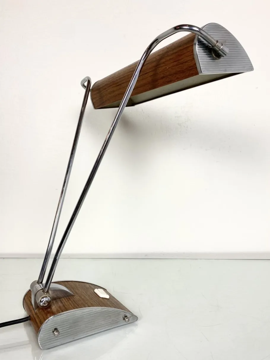 Online Pamono Art Deco Desk Lamp in Chromed Iron and Wood by Eileen Gray for Jumo