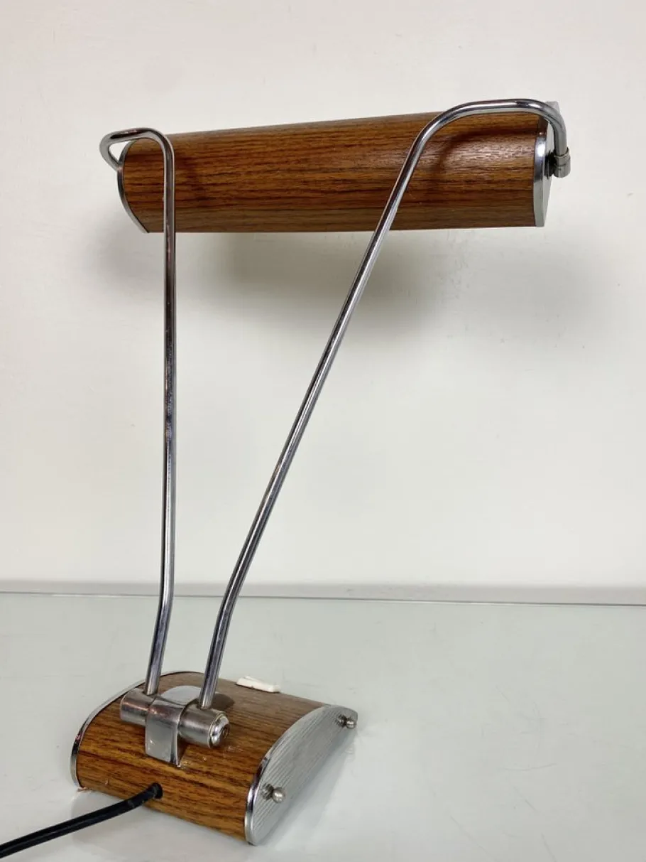 Online Pamono Art Deco Desk Lamp in Chromed Iron and Wood by Eileen Gray for Jumo