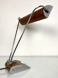 Online Pamono Art Deco Desk Lamp in Chromed Iron and Wood by Eileen Gray for Jumo