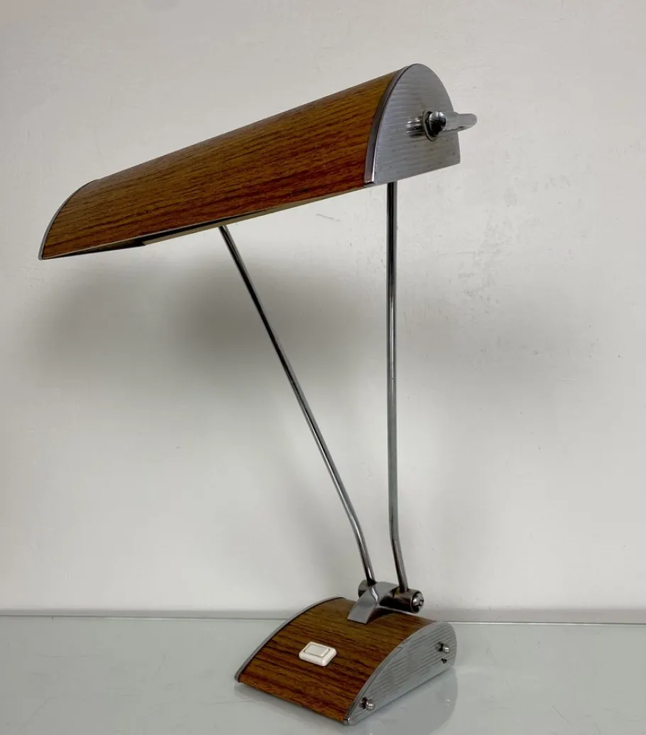 Online Pamono Art Deco Desk Lamp in Chromed Iron and Wood by Eileen Gray for Jumo
