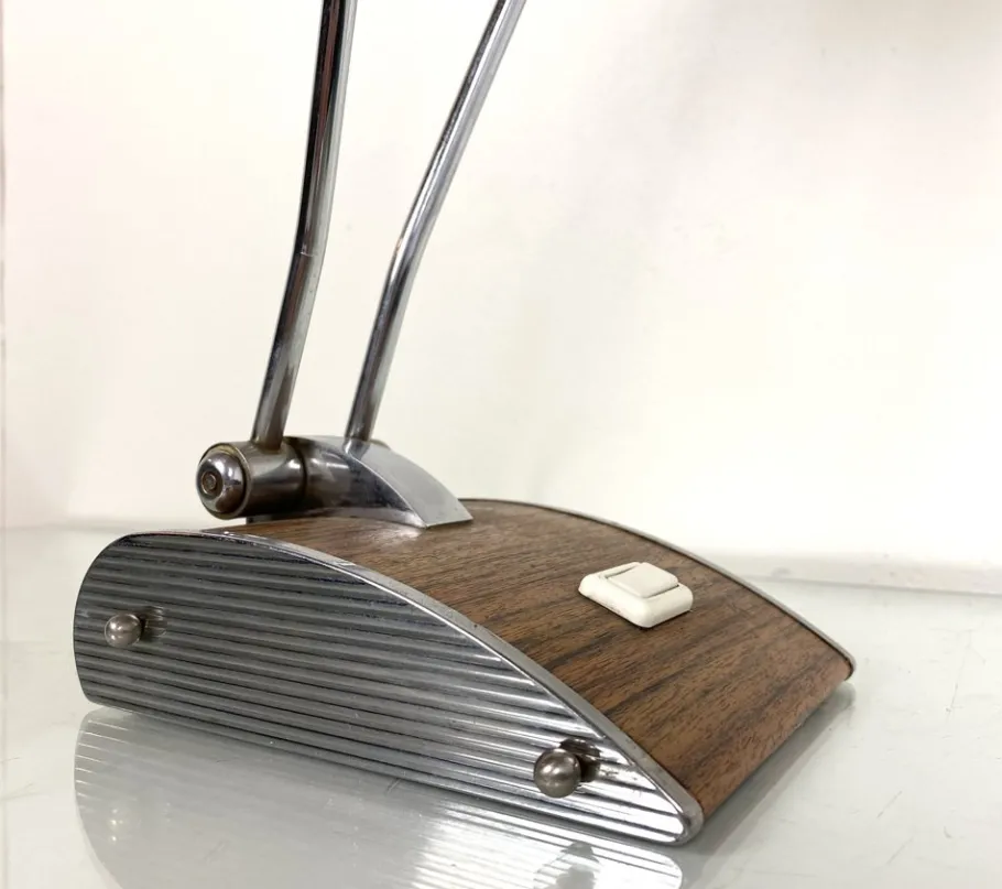 Online Pamono Art Deco Desk Lamp in Chromed Iron and Wood by Eileen Gray for Jumo