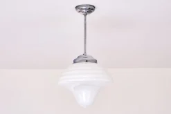 New Pamono Art Deco Drop Shaped Pendant Light in Opal Glass and Nickel from Gispen, Netherlands, 1930s