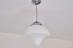 New Pamono Art Deco Drop Shaped Pendant Light in Opal Glass and Nickel from Gispen, Netherlands, 1930s