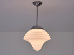 New Pamono Art Deco Drop Shaped Pendant Light in Opal Glass and Nickel from Gispen, Netherlands, 1930s