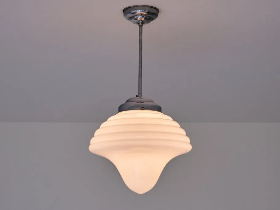 New Pamono Art Deco Drop Shaped Pendant Light in Opal Glass and Nickel from Gispen, Netherlands, 1930s