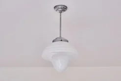 New Pamono Art Deco Drop Shaped Pendant Light in Opal Glass and Nickel from Gispen, Netherlands, 1930s