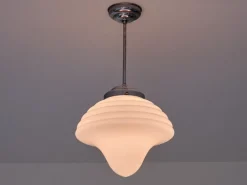 New Pamono Art Deco Drop Shaped Pendant Light in Opal Glass and Nickel from Gispen, Netherlands, 1930s