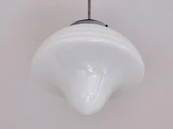 New Pamono Art Deco Drop Shaped Pendant Light in Opal Glass and Nickel from Gispen, Netherlands, 1930s