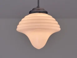 New Pamono Art Deco Drop Shaped Pendant Light in Opal Glass and Nickel from Gispen, Netherlands, 1930s