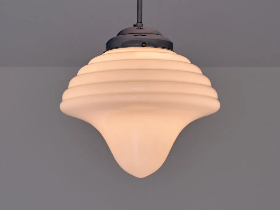 New Pamono Art Deco Drop Shaped Pendant Light in Opal Glass and Nickel from Gispen, Netherlands, 1930s
