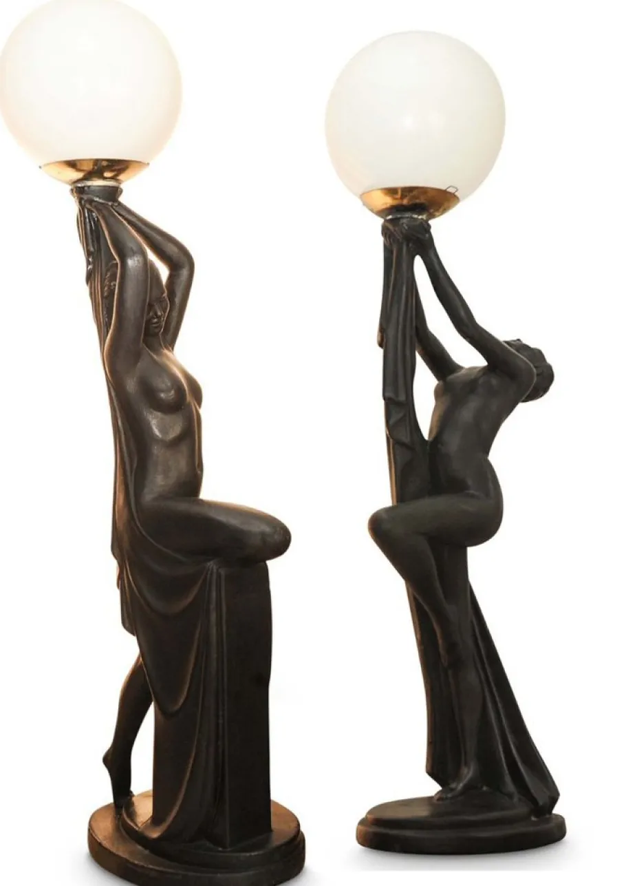 New Pamono Art Deco Ebonized Plaster Nude Feminine Form Table Lamps, 1930s, Set of 2