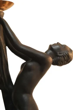 New Pamono Art Deco Ebonized Plaster Nude Feminine Form Table Lamps, 1930s, Set of 2