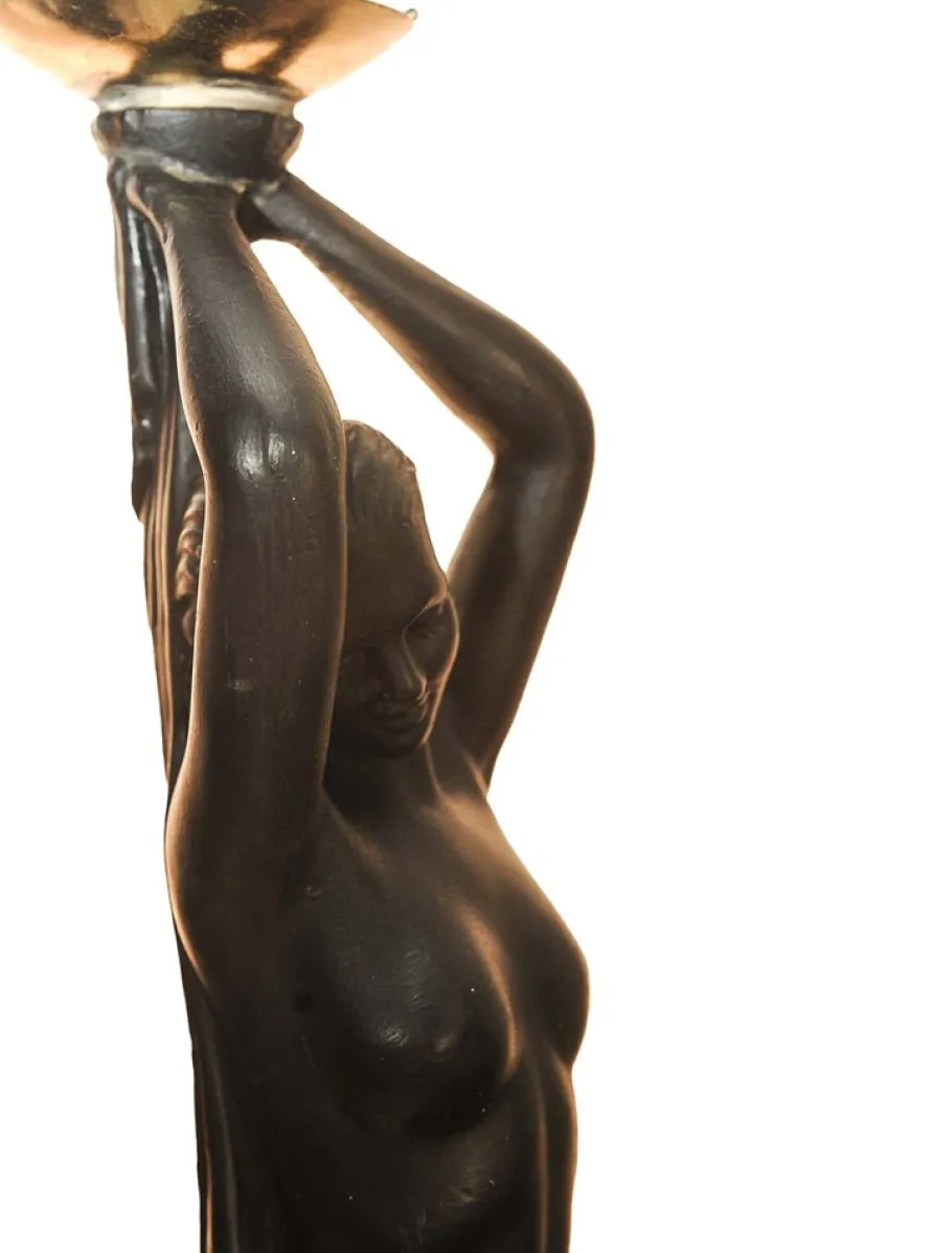 New Pamono Art Deco Ebonized Plaster Nude Feminine Form Table Lamps, 1930s, Set of 2
