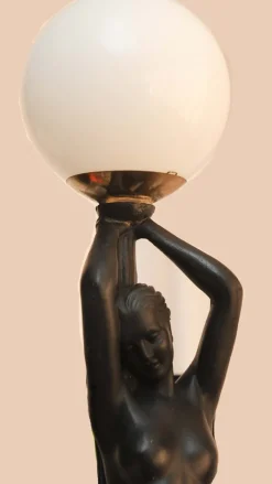 New Pamono Art Deco Ebonized Plaster Nude Feminine Form Table Lamps, 1930s, Set of 2