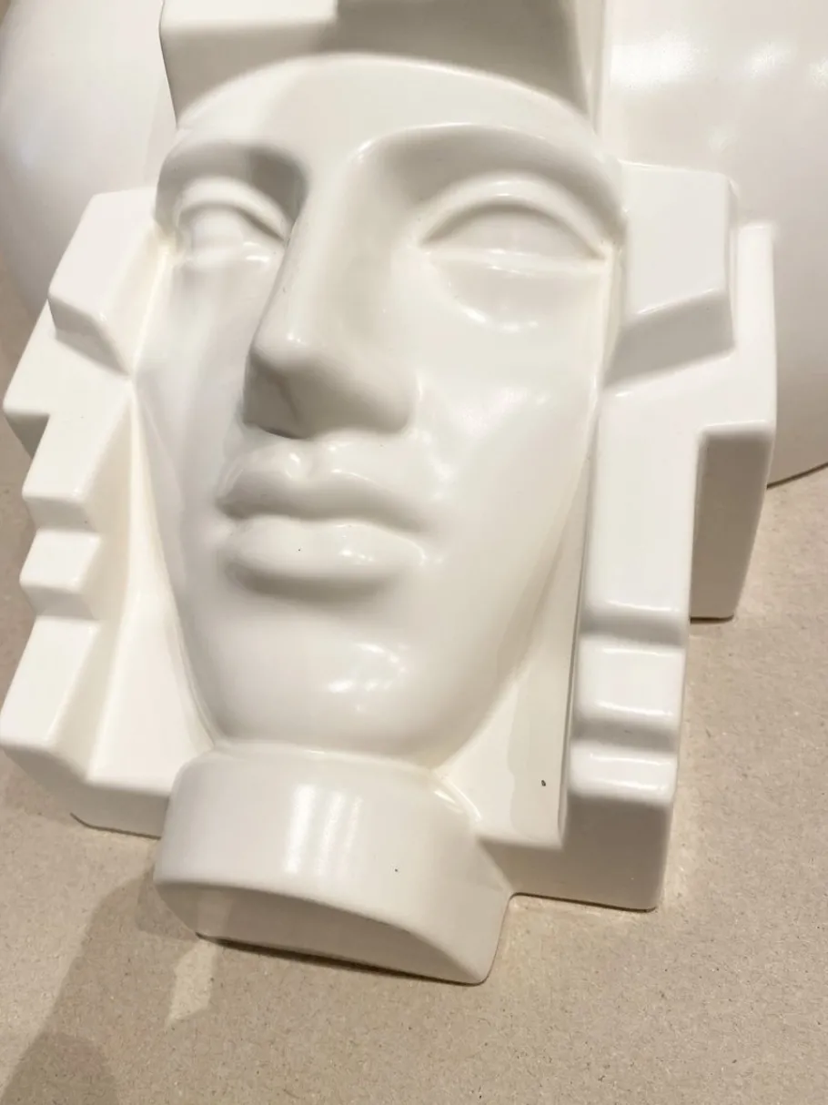 Clearance Pamono Art Deco Egyptian Pharaoh Face Sconce by Saint Clément Ceramic, France, 1960s, Set of 2