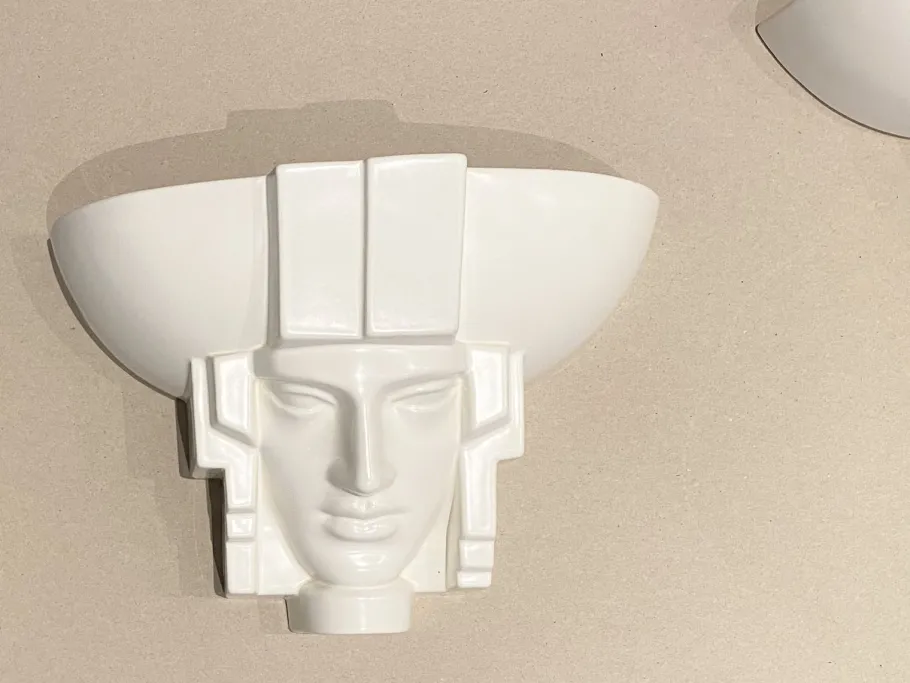 Clearance Pamono Art Deco Egyptian Pharaoh Face Sconce by Saint Clément Ceramic, France, 1960s, Set of 2