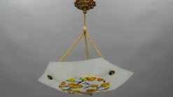 New Pamono Art Deco Enameled and Frosted Glass Pendant Light from Loys Lucha, 1930s