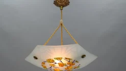 New Pamono Art Deco Enameled and Frosted Glass Pendant Light from Loys Lucha, 1930s