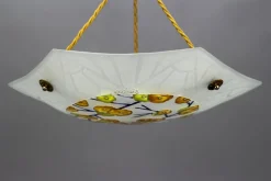 New Pamono Art Deco Enameled and Frosted Glass Pendant Light from Loys Lucha, 1930s