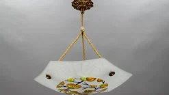 New Pamono Art Deco Enameled and Frosted Glass Pendant Light from Loys Lucha, 1930s