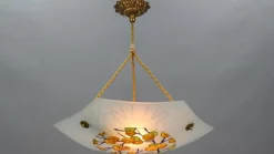 New Pamono Art Deco Enameled and Frosted Glass Pendant Light from Loys Lucha, 1930s