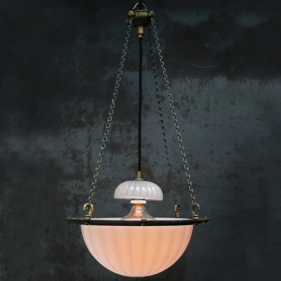 New Pamono Art Deco English Moonstone Plafonnier Pendant Light from Jefferson, 1920s