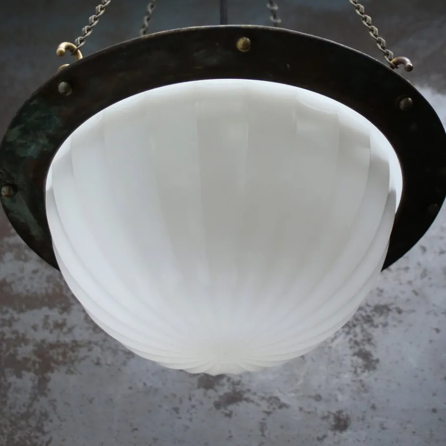 New Pamono Art Deco English Moonstone Plafonnier Pendant Light from Jefferson, 1920s