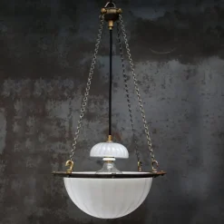 New Pamono Art Deco English Moonstone Plafonnier Pendant Light from Jefferson, 1920s