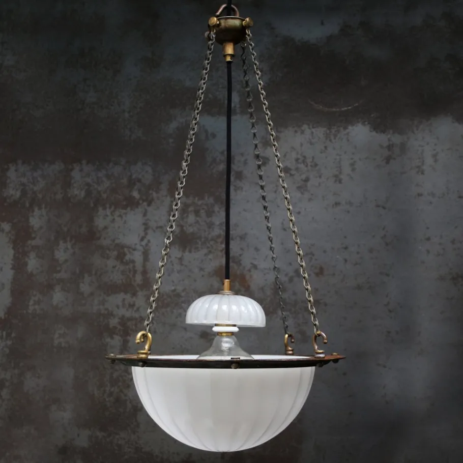 New Pamono Art Deco English Moonstone Plafonnier Pendant Light from Jefferson, 1920s