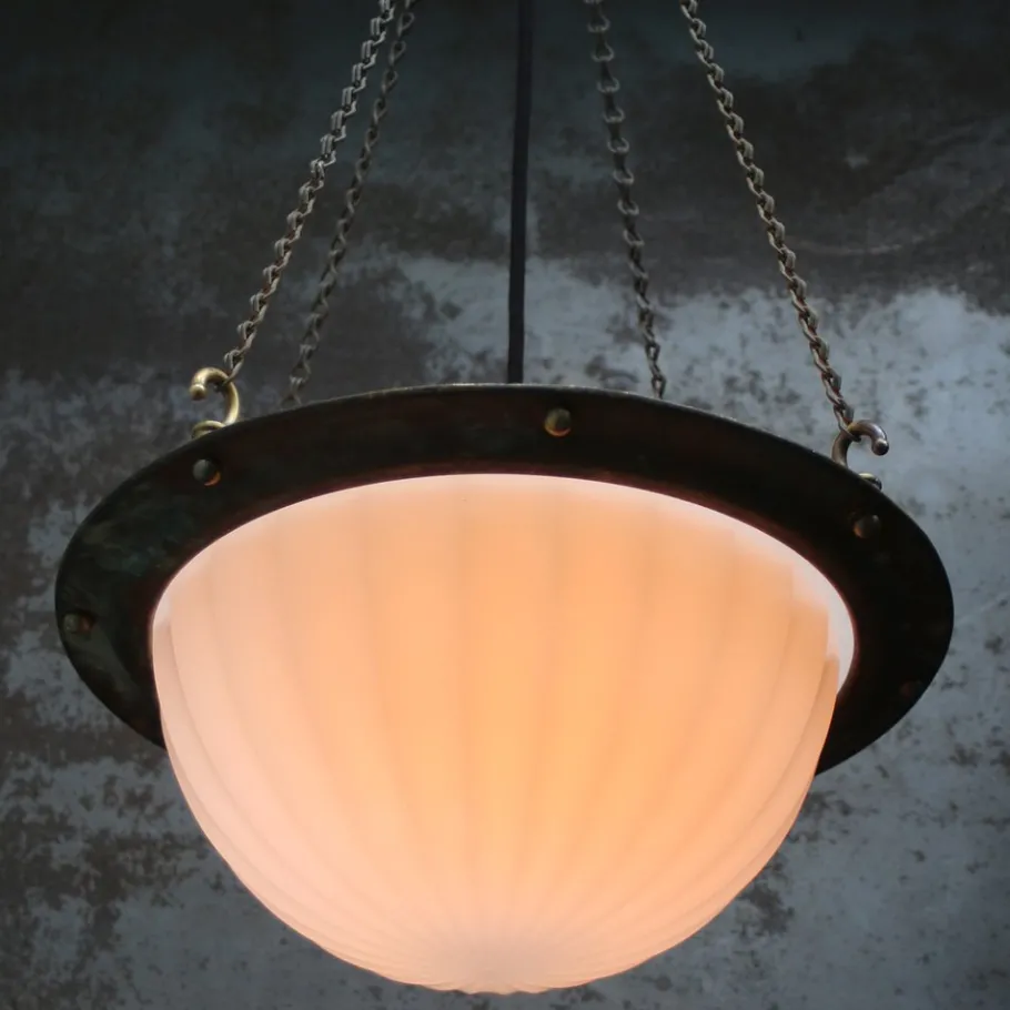 New Pamono Art Deco English Moonstone Plafonnier Pendant Light from Jefferson, 1920s