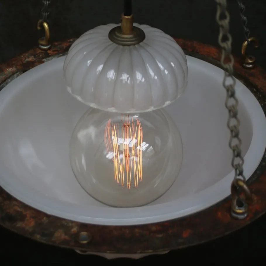 New Pamono Art Deco English Moonstone Plafonnier Pendant Light from Jefferson, 1920s