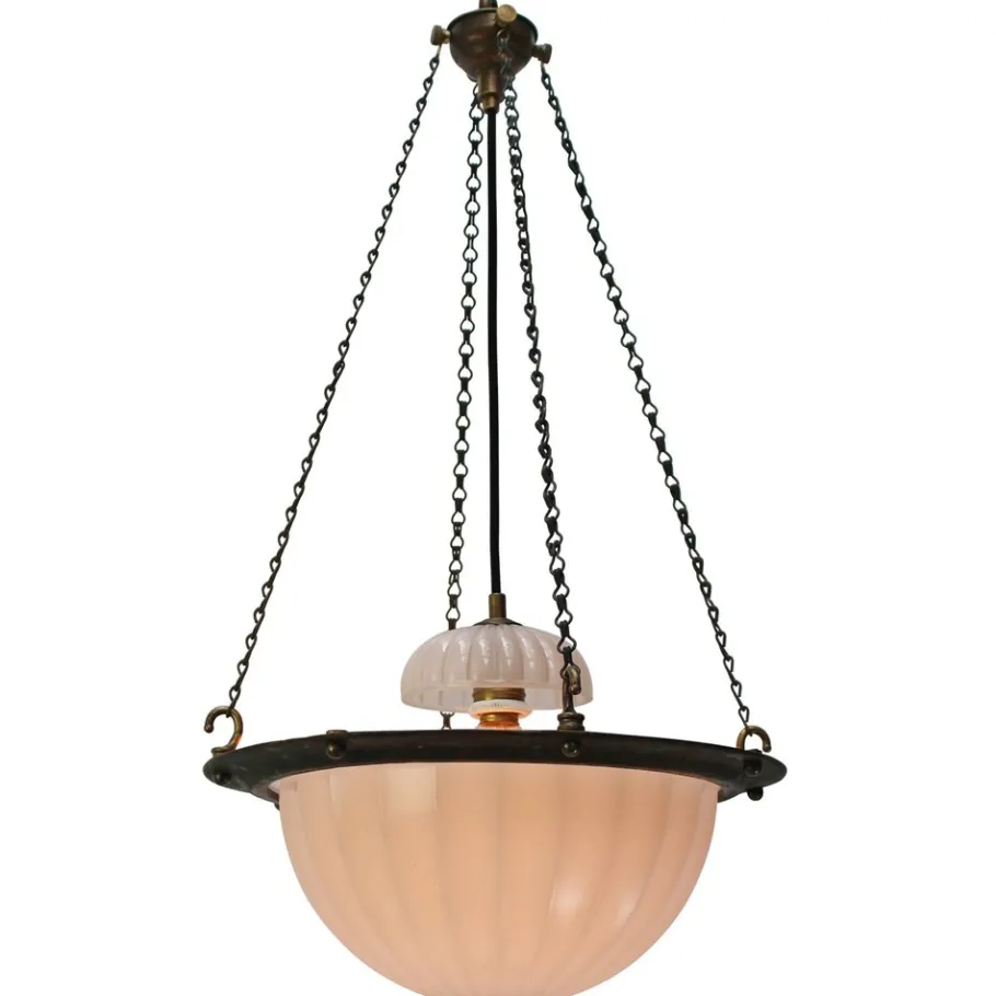 New Pamono Art Deco English Moonstone Plafonnier Pendant Light from Jefferson, 1920s