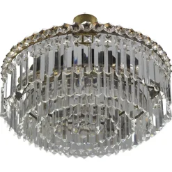 Hot Pamono Art Deco Five-Tiered Three-Light Crystal Glass and Brass Chandelier