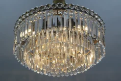 Hot Pamono Art Deco Five-Tiered Three-Light Crystal Glass and Brass Chandelier