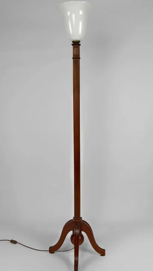 Best Pamono Art Deco Floor Lamp in Carved Beech & Opaline Glass, France, 1920s