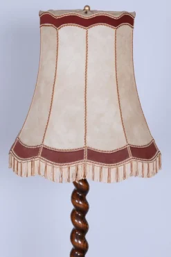 Pamono Art Deco Floor Lamp in Oak & Textile, Czech, 1920s